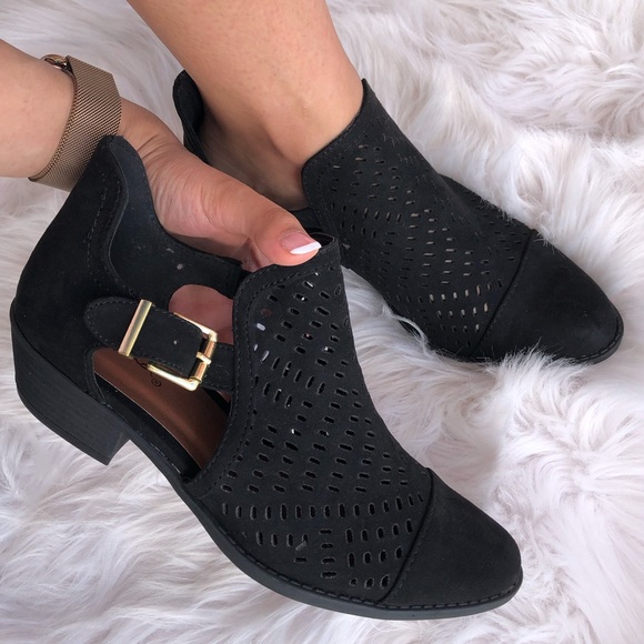 Qupid Shoes - QUPID Sochi Black Suede Transition Ankle Bootie